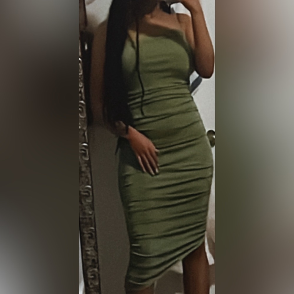 Green mesh one shoulder dress